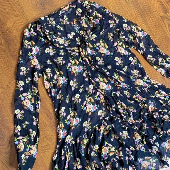 🌹 Zara Woman 🌹 Sheer Floral Long Sleeve Ruffle Dress - Picture 12 of 15